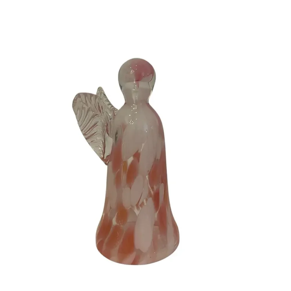 Hand Blown Poland Art Glass CHRISTMAS ANGEL 7in Pastel Pink & White Marbled New